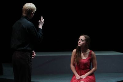 Cool blue-lit modern-dress scene from Romeo & Juliet